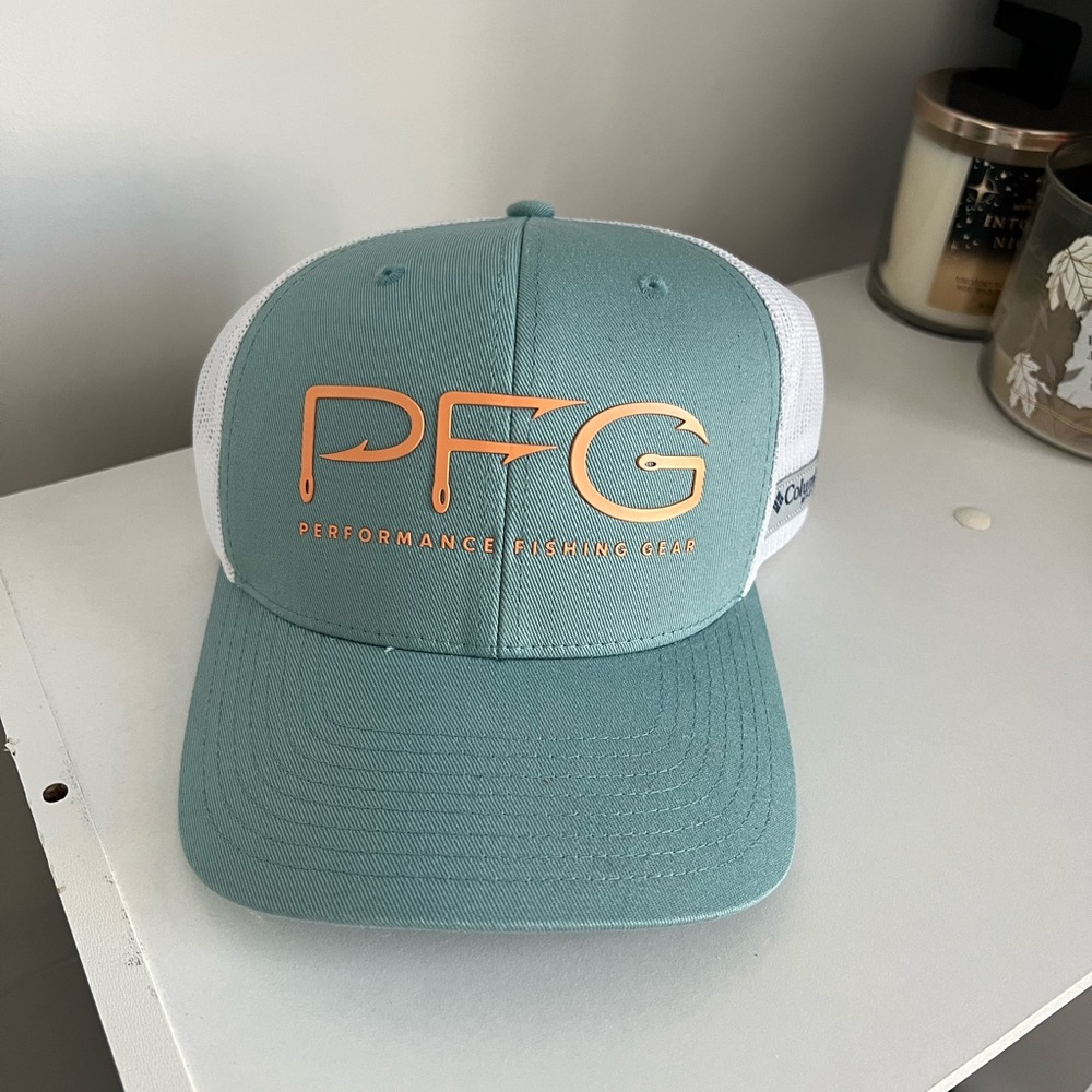 Columbia PFG Teal and White Cap with Orange Logo